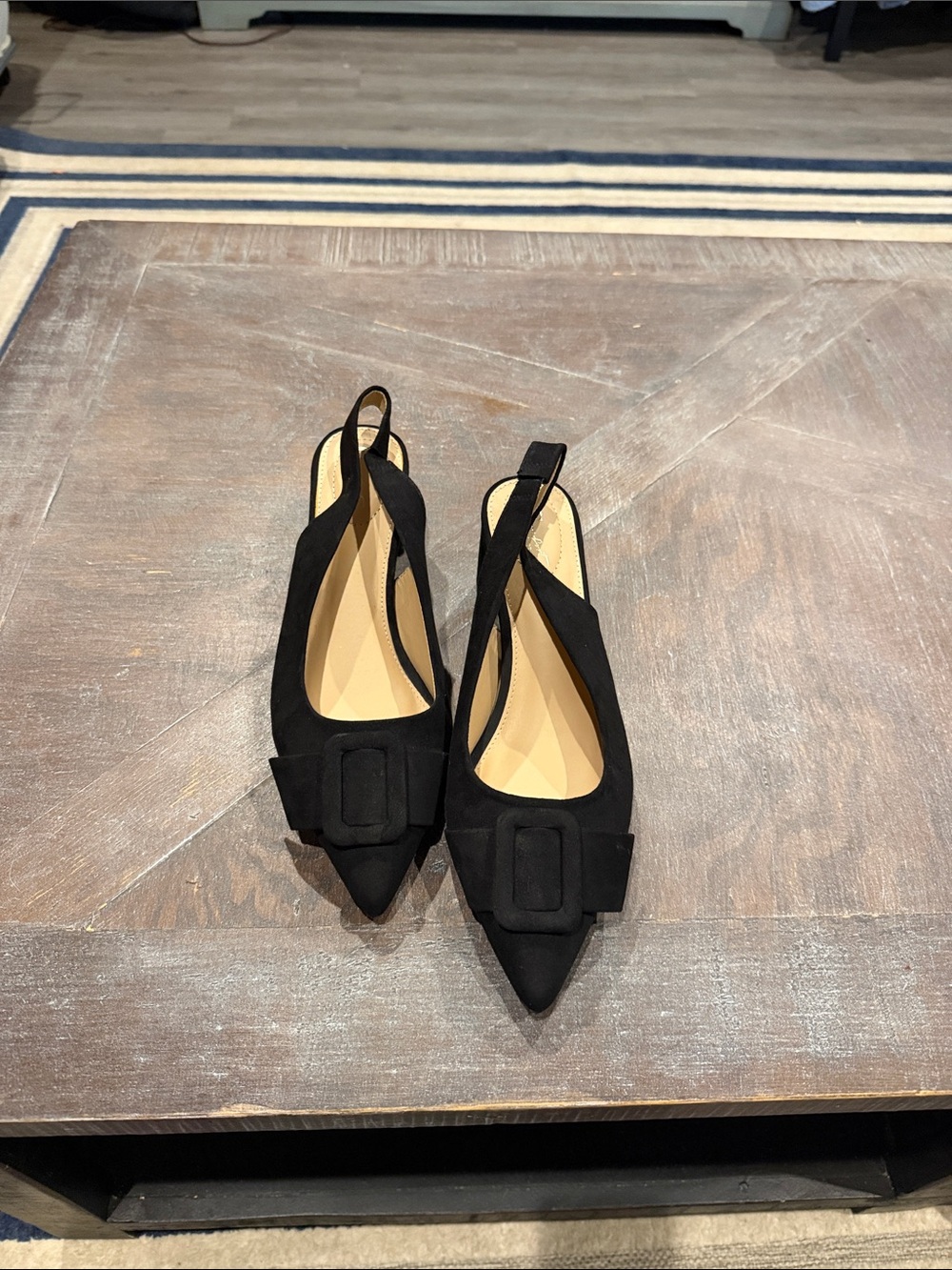 Cato Black Pointed Slingback Flats with Decorative Buckle - Picture 1 of 4
